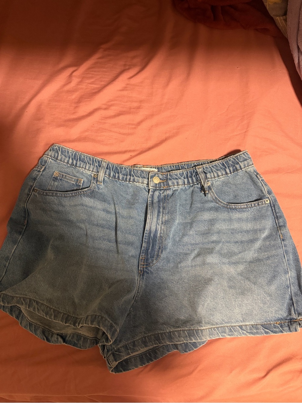 Classic High-Rise Denim Shorts in Light Blue
